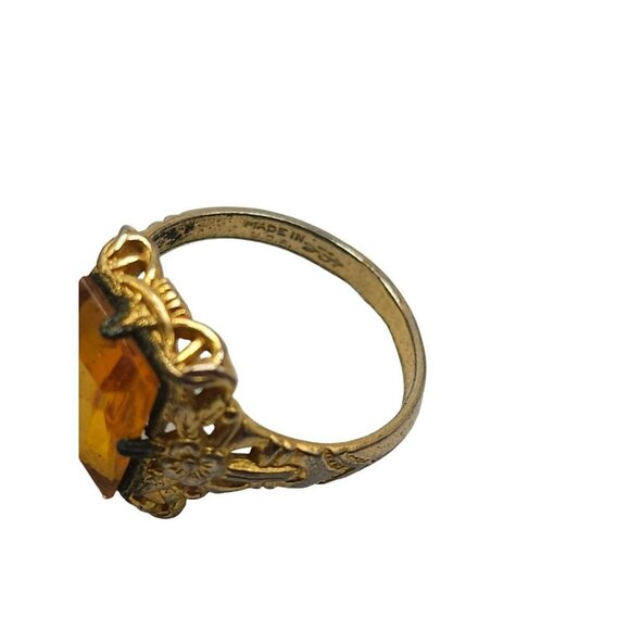 UNCAS Citrine Colored Rhinestone Filigree Ring Pendant Set Gold Tone Vintage - Picture 4 of 7